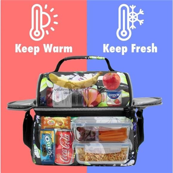 Lunch Bag Women Insulated, Adult Lunch Box Cooler, Flower Lunch Box, Dual - Picture 2 of 7